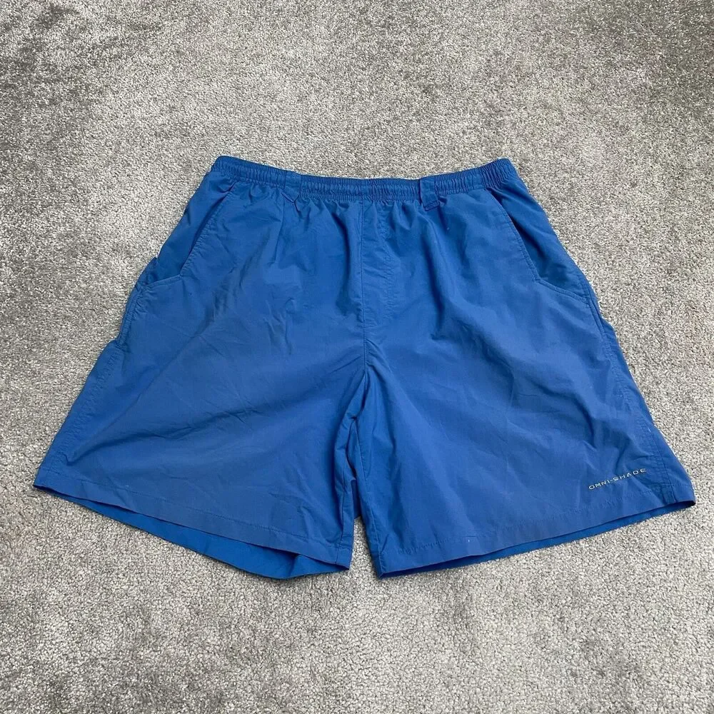Columbia PFG Omni Shade Water Shorts Mens Large Blue Elastic Swim Trunks 33x7.5